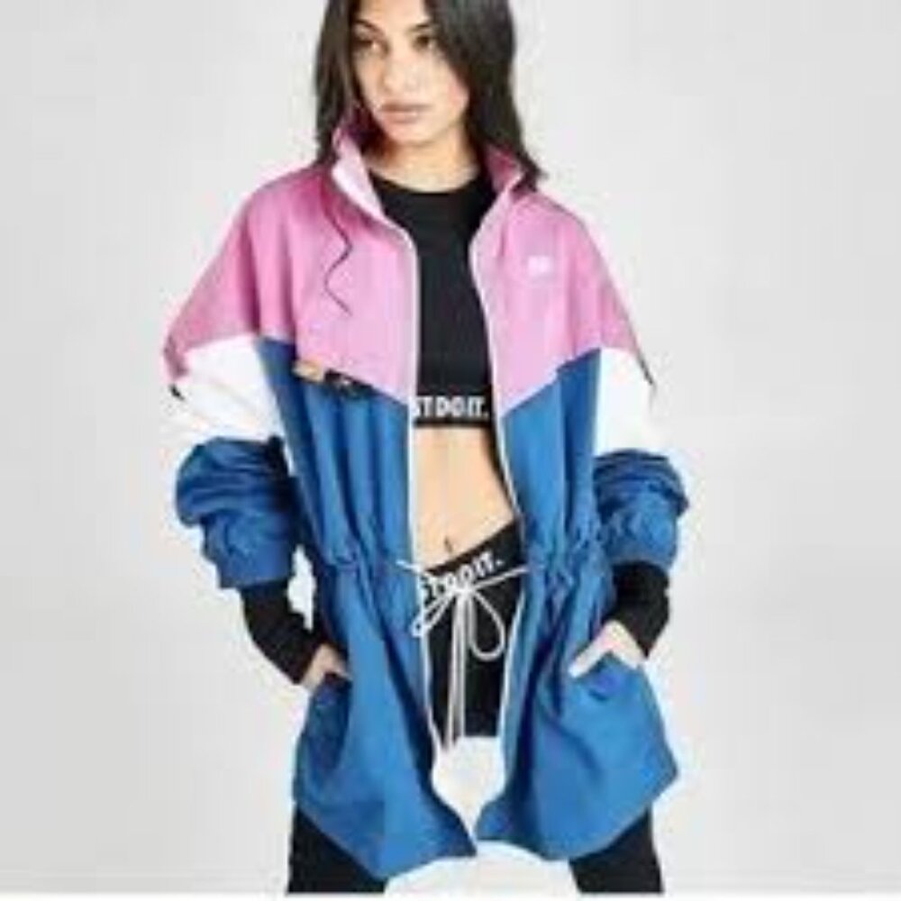 Nike Women's Tri-Tone Windbreaker Jacket - Pink, Blue, White - Picture 2 of 4